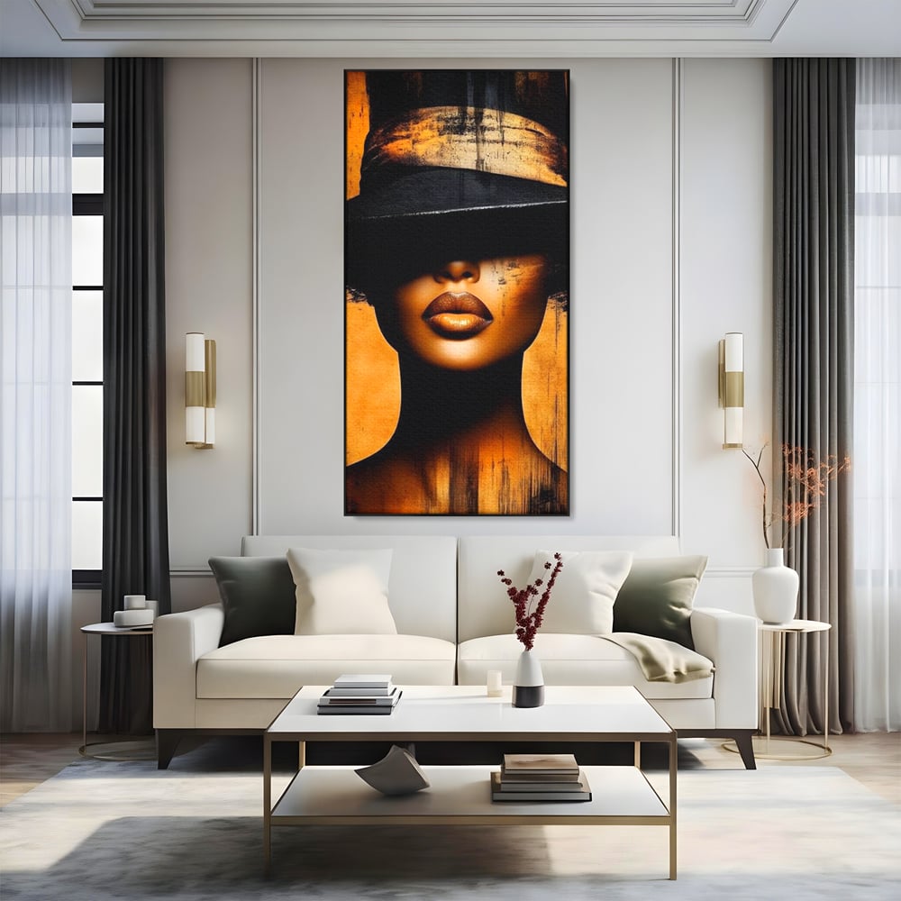 Tablou Canvas Premium, LuxCanva® G1175, Pasiune Mascata, Umbra, Negru, Auriu, Catifea, Eleganta, Dramatism, Vizual, Senzualitate, Lux, Buze, Revista, Salon, Birou, Living, Dormitor