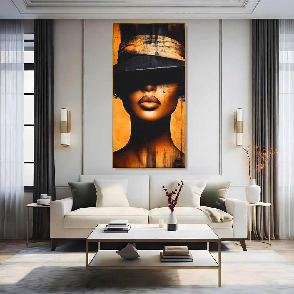Tablou Canvas Premium, LuxCanva® G1175, Pasiune Mascata, Umbra, Negru, Auriu, Catifea, Eleganta, Dramatism, Vizual, Senzualitate, Lux, Buze, Revista, Salon, Birou, Living, Dormitor