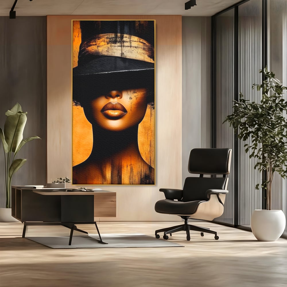 Tablou Canvas Premium, LuxCanva® G1175, Pasiune Mascata, Umbra, Negru, Auriu, Catifea, Eleganta, Dramatism, Vizual, Senzualitate, Lux, Buze, Revista, Salon, Birou, Living, Dormitor