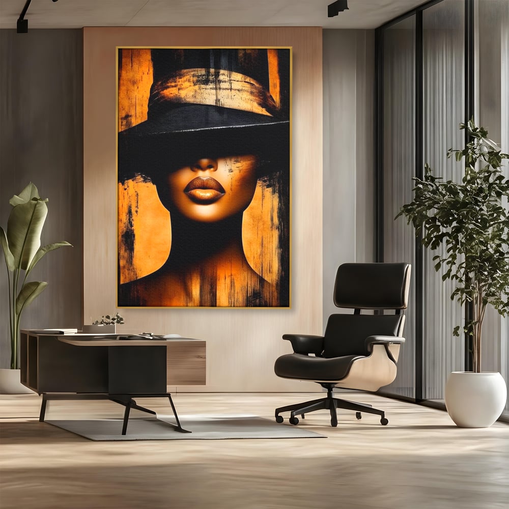 Tablou Canvas Premium, LuxCanva® G1175, Pasiune Mascata, Umbra, Negru, Auriu, Catifea, Eleganta, Dramatism, Vizual, Senzualitate, Lux, Buze, Revista, Salon, Birou, Living, Dormitor