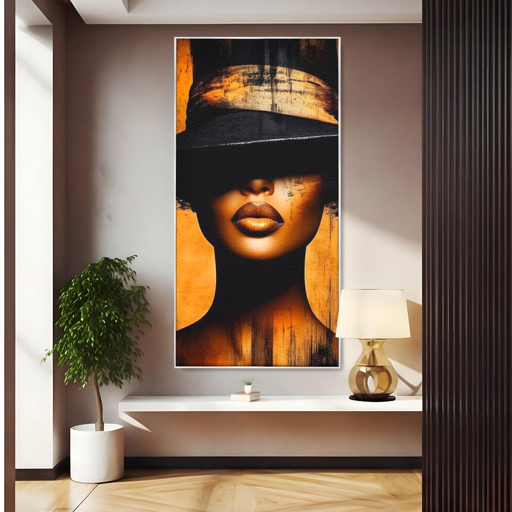Tablou Canvas Premium, LuxCanva® G1175, Pasiune Mascata, Umbra, Negru, Auriu, Catifea, Eleganta, Dramatism, Vizual, Senzualitate, Lux, Buze, Revista, Salon, Birou, Living, Dormitor