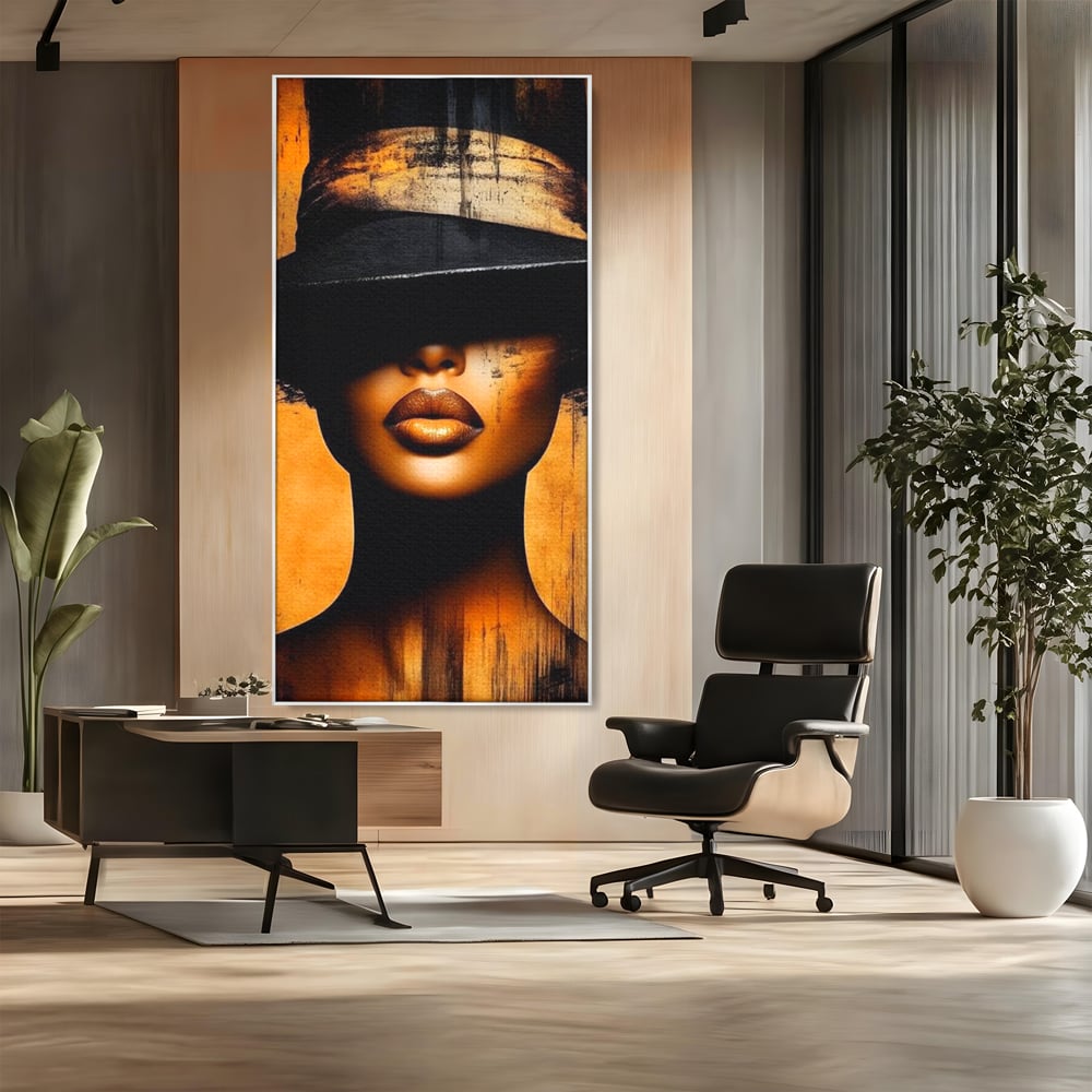 Tablou Canvas Premium, LuxCanva® G1175, Pasiune Mascata, Umbra, Negru, Auriu, Catifea, Eleganta, Dramatism, Vizual, Senzualitate, Lux, Buze, Revista, Salon, Birou, Living, Dormitor