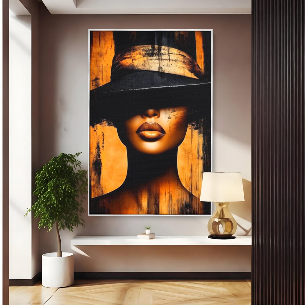 Tablou Canvas Premium, LuxCanva® G1175, Pasiune Mascata, Umbra, Negru, Auriu, Catifea, Eleganta, Dramatism, Vizual, Senzualitate, Lux, Buze, Revista, Salon, Birou, Living, Dormitor