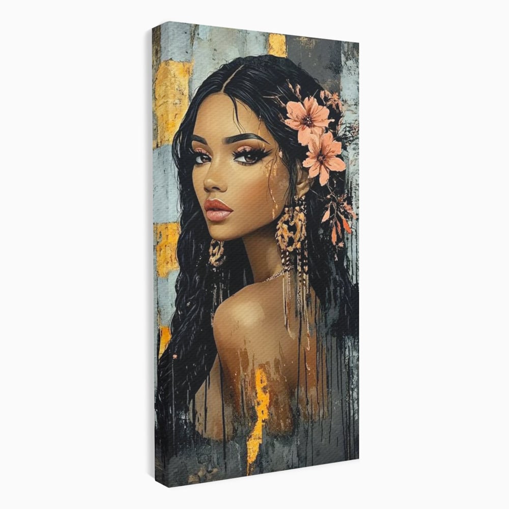 Tablou Canvas Premium, LuxCanva® G1176, Petale in Parul Noptii, Printesa, Amurg, Oriental, Privire, Rafinament, Texturat, Mister, Roz, Gri, Senzualitate, Umbra, Birou, Living, Dormitor