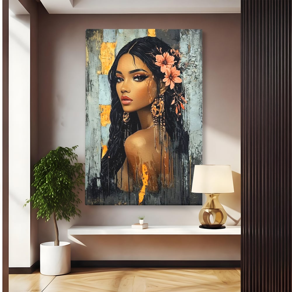 Tablou Canvas Premium, LuxCanva® G1176, Petale in Parul Noptii, Printesa, Amurg, Oriental, Privire, Rafinament, Texturat, Mister, Roz, Gri, Senzualitate, Umbra, Birou, Living, Dormitor