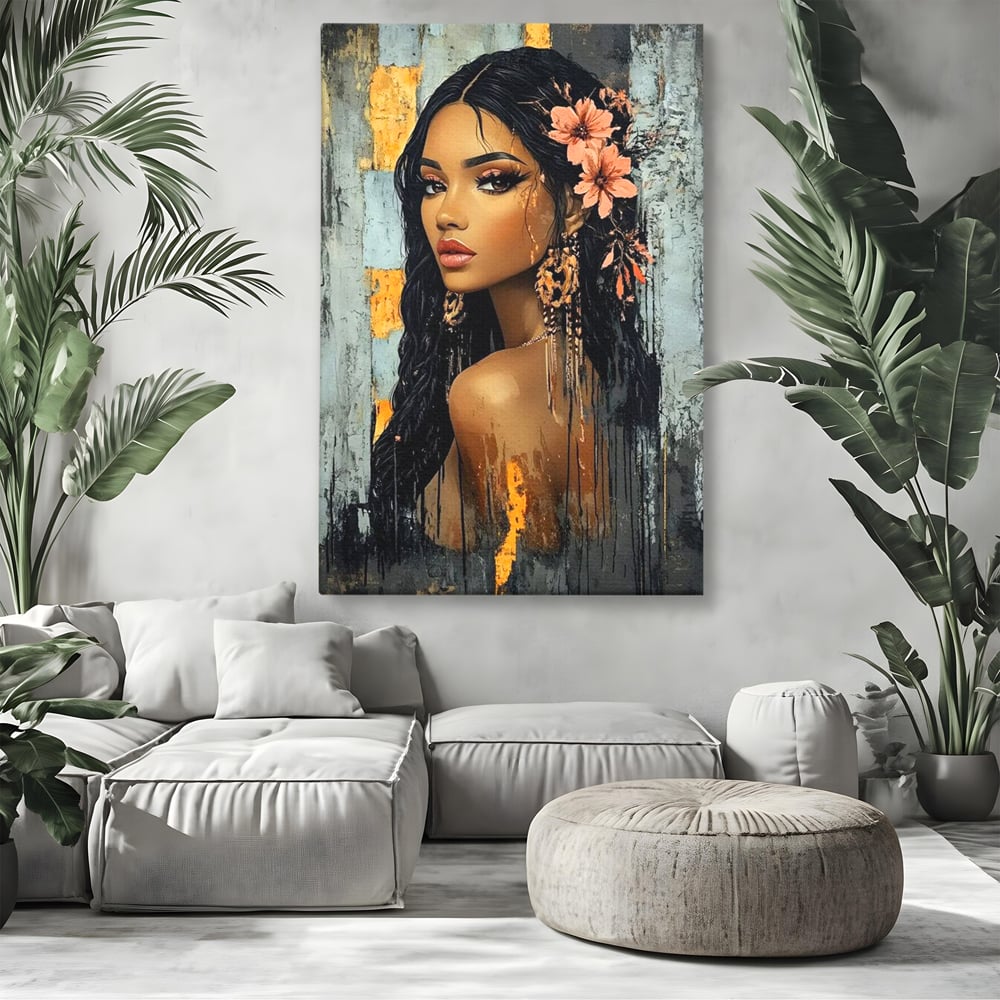 Tablou Canvas Premium, LuxCanva® G1176, Petale in Parul Noptii, Printesa, Amurg, Oriental, Privire, Rafinament, Texturat, Mister, Roz, Gri, Senzualitate, Umbra, Birou, Living, Dormitor