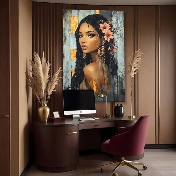 Tablou Canvas Premium, LuxCanva® G1176, Petale in Parul Noptii, Printesa, Amurg, Oriental, Privire, Rafinament, Texturat, Mister, Roz, Gri, Senzualitate, Umbra, Birou, Living, Dormitor