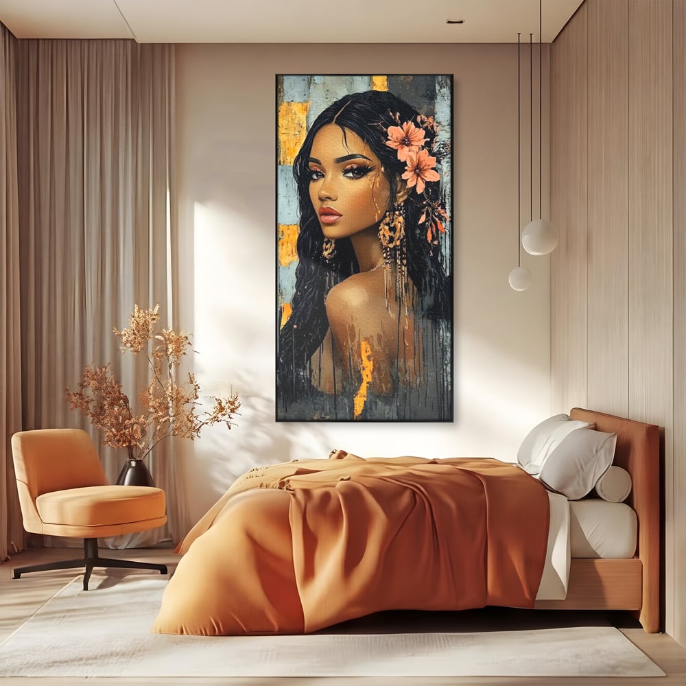 Tablou Canvas Premium, LuxCanva® G1176, Petale in Parul Noptii, Printesa, Amurg, Oriental, Privire, Rafinament, Texturat, Mister, Roz, Gri, Senzualitate, Umbra, Birou, Living, Dormitor