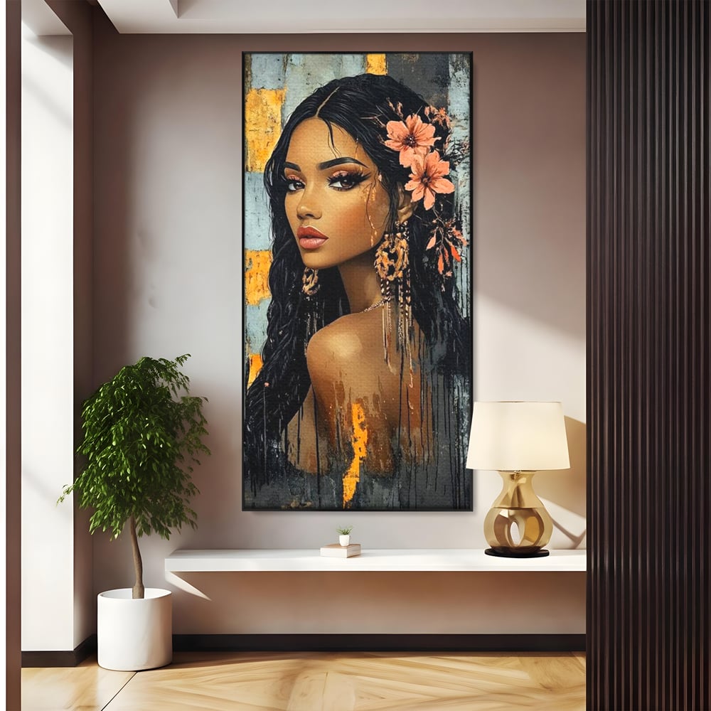 Tablou Canvas Premium, LuxCanva® G1176, Petale in Parul Noptii, Printesa, Amurg, Oriental, Privire, Rafinament, Texturat, Mister, Roz, Gri, Senzualitate, Umbra, Birou, Living, Dormitor