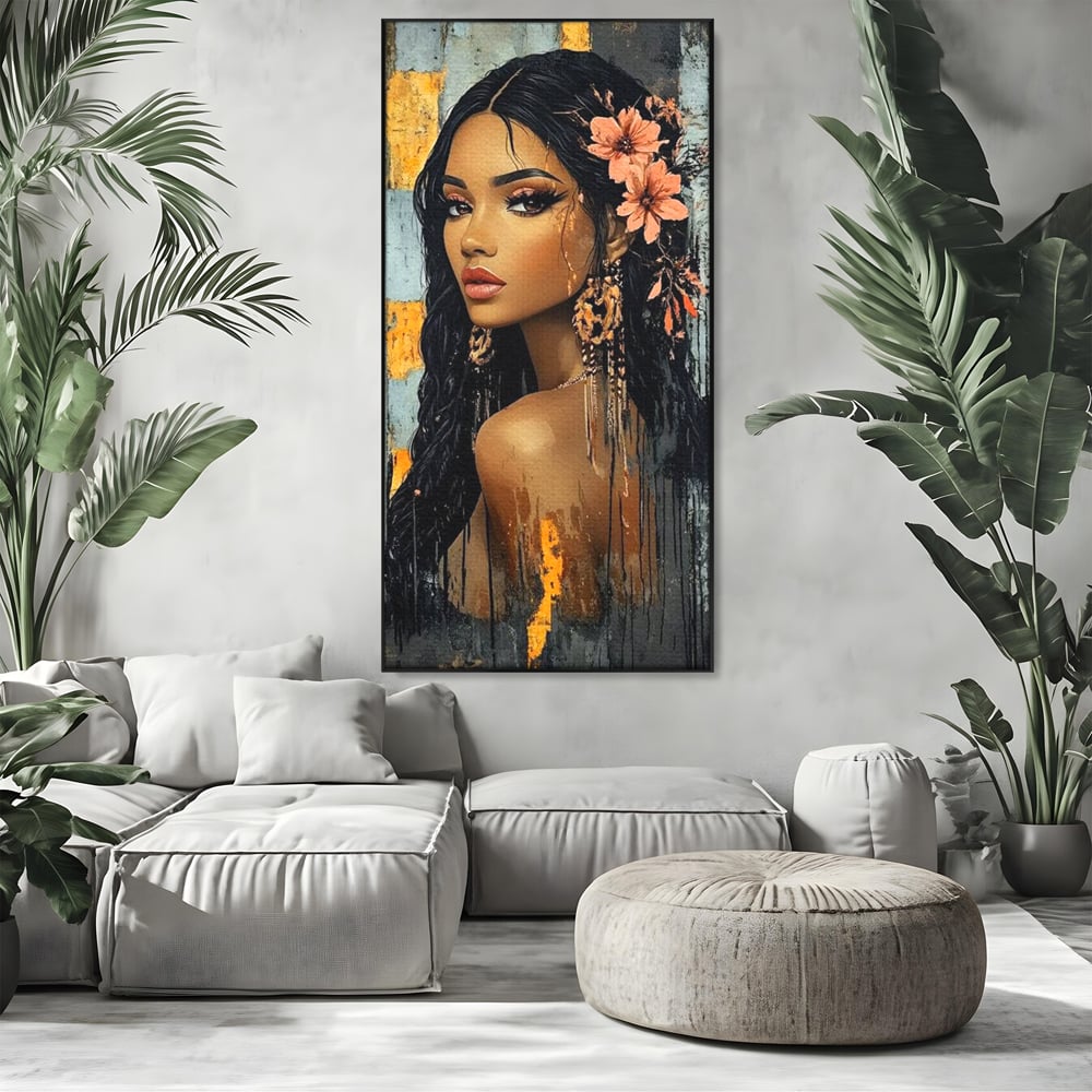 Tablou Canvas Premium, LuxCanva® G1176, Petale in Parul Noptii, Printesa, Amurg, Oriental, Privire, Rafinament, Texturat, Mister, Roz, Gri, Senzualitate, Umbra, Birou, Living, Dormitor