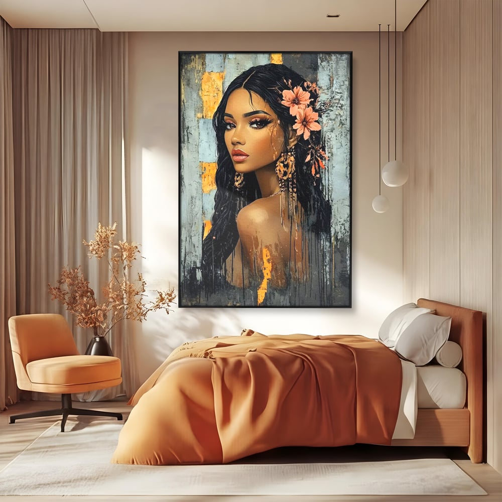 Tablou Canvas Premium, LuxCanva® G1176, Petale in Parul Noptii, Printesa, Amurg, Oriental, Privire, Rafinament, Texturat, Mister, Roz, Gri, Senzualitate, Umbra, Birou, Living, Dormitor