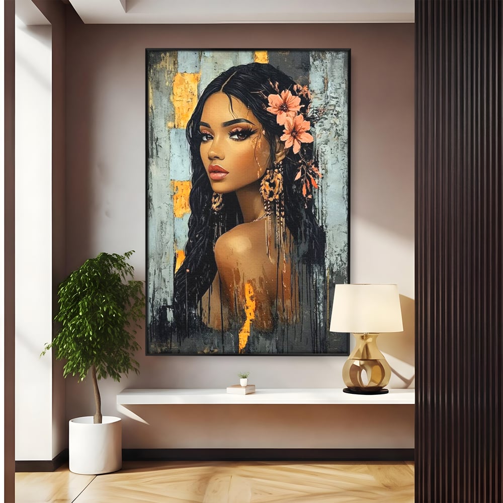 Tablou Canvas Premium, LuxCanva® G1176, Petale in Parul Noptii, Printesa, Amurg, Oriental, Privire, Rafinament, Texturat, Mister, Roz, Gri, Senzualitate, Umbra, Birou, Living, Dormitor