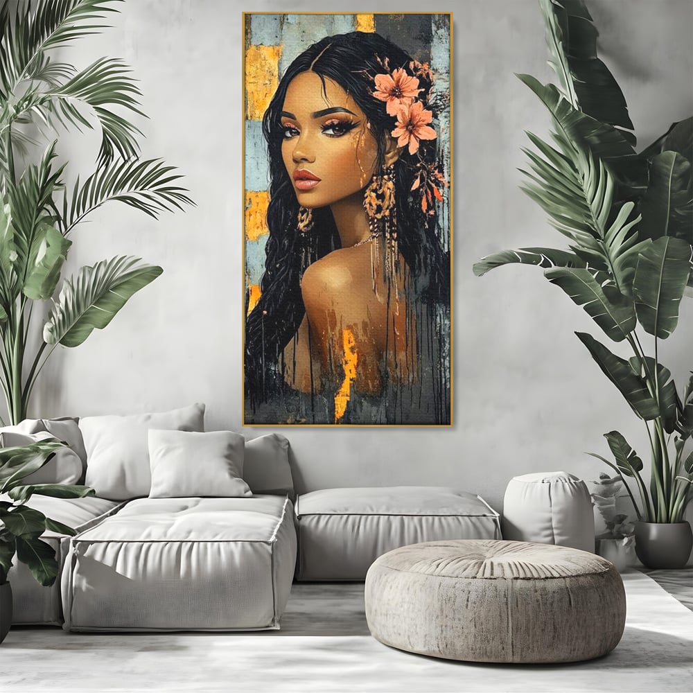 Tablou Canvas Premium, LuxCanva® G1176, Petale in Parul Noptii, Printesa, Amurg, Oriental, Privire, Rafinament, Texturat, Mister, Roz, Gri, Senzualitate, Umbra, Birou, Living, Dormitor