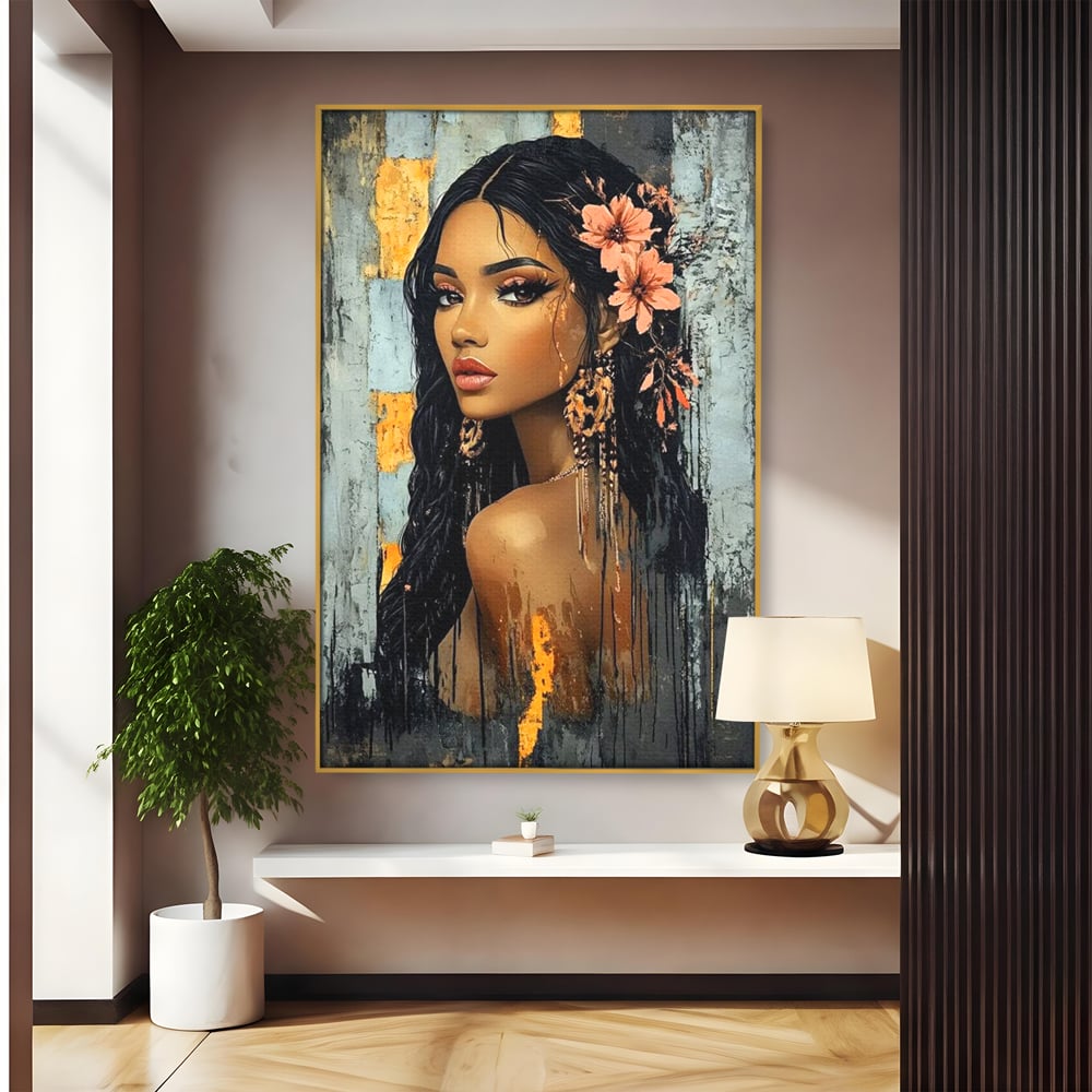 Tablou Canvas Premium, LuxCanva® G1176, Petale in Parul Noptii, Printesa, Amurg, Oriental, Privire, Rafinament, Texturat, Mister, Roz, Gri, Senzualitate, Umbra, Birou, Living, Dormitor