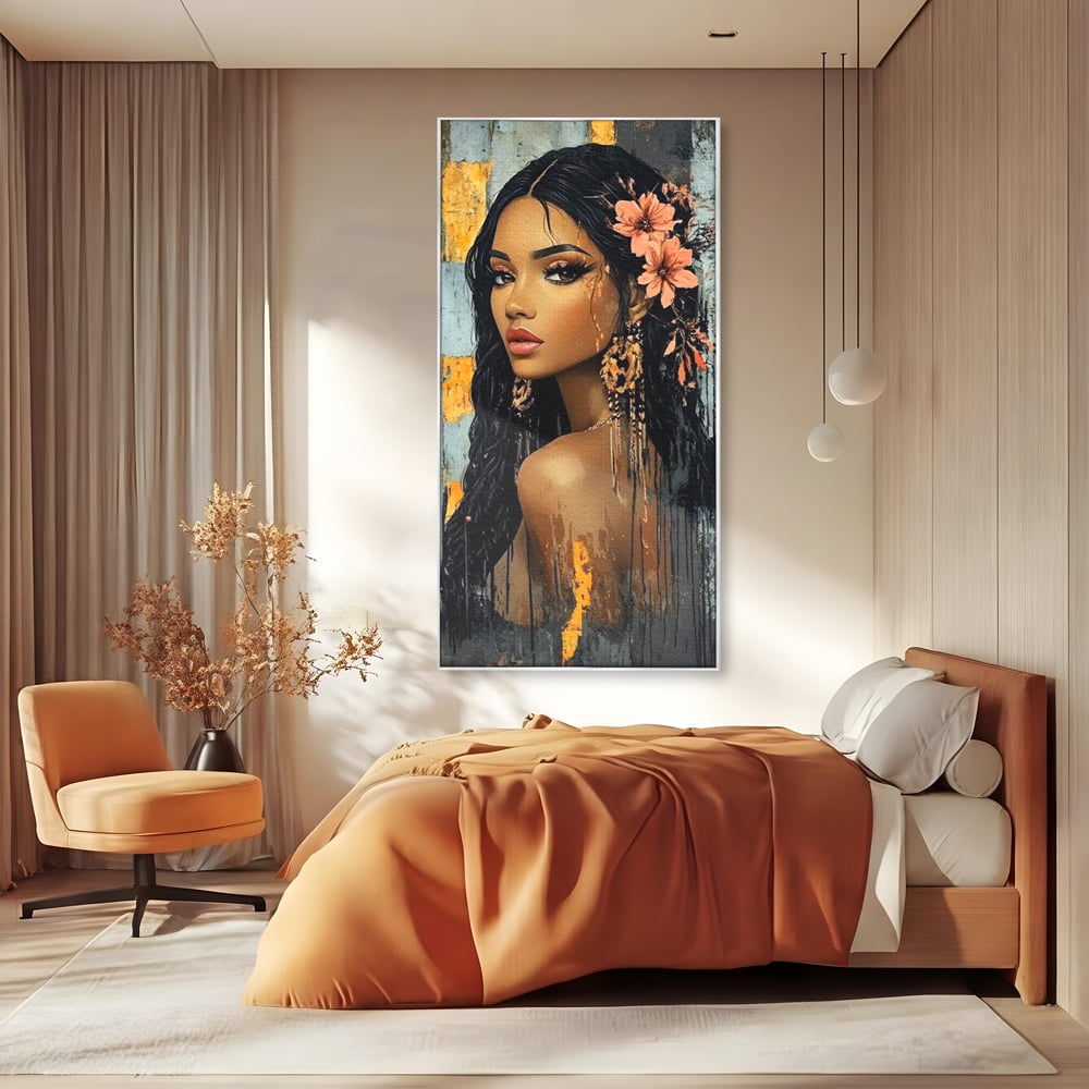 Tablou Canvas Premium, LuxCanva® G1176, Petale in Parul Noptii, Printesa, Amurg, Oriental, Privire, Rafinament, Texturat, Mister, Roz, Gri, Senzualitate, Umbra, Birou, Living, Dormitor