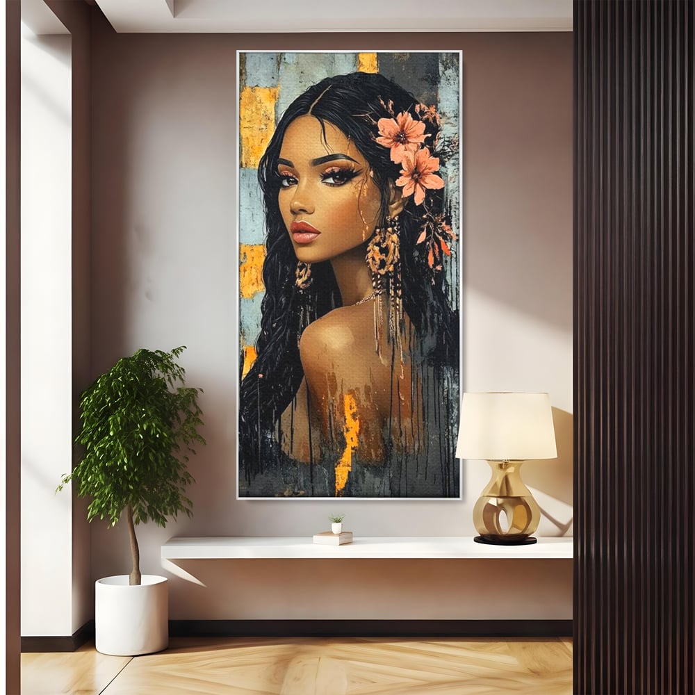 Tablou Canvas Premium, LuxCanva® G1176, Petale in Parul Noptii, Printesa, Amurg, Oriental, Privire, Rafinament, Texturat, Mister, Roz, Gri, Senzualitate, Umbra, Birou, Living, Dormitor