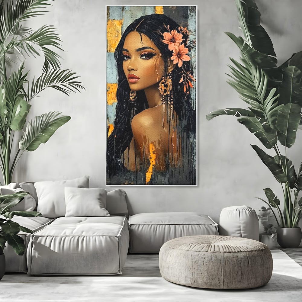 Tablou Canvas Premium, LuxCanva® G1176, Petale in Parul Noptii, Printesa, Amurg, Oriental, Privire, Rafinament, Texturat, Mister, Roz, Gri, Senzualitate, Umbra, Birou, Living, Dormitor