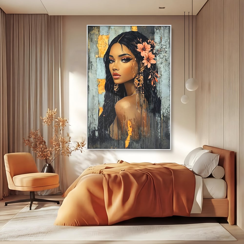 Tablou Canvas Premium, LuxCanva® G1176, Petale in Parul Noptii, Printesa, Amurg, Oriental, Privire, Rafinament, Texturat, Mister, Roz, Gri, Senzualitate, Umbra, Birou, Living, Dormitor