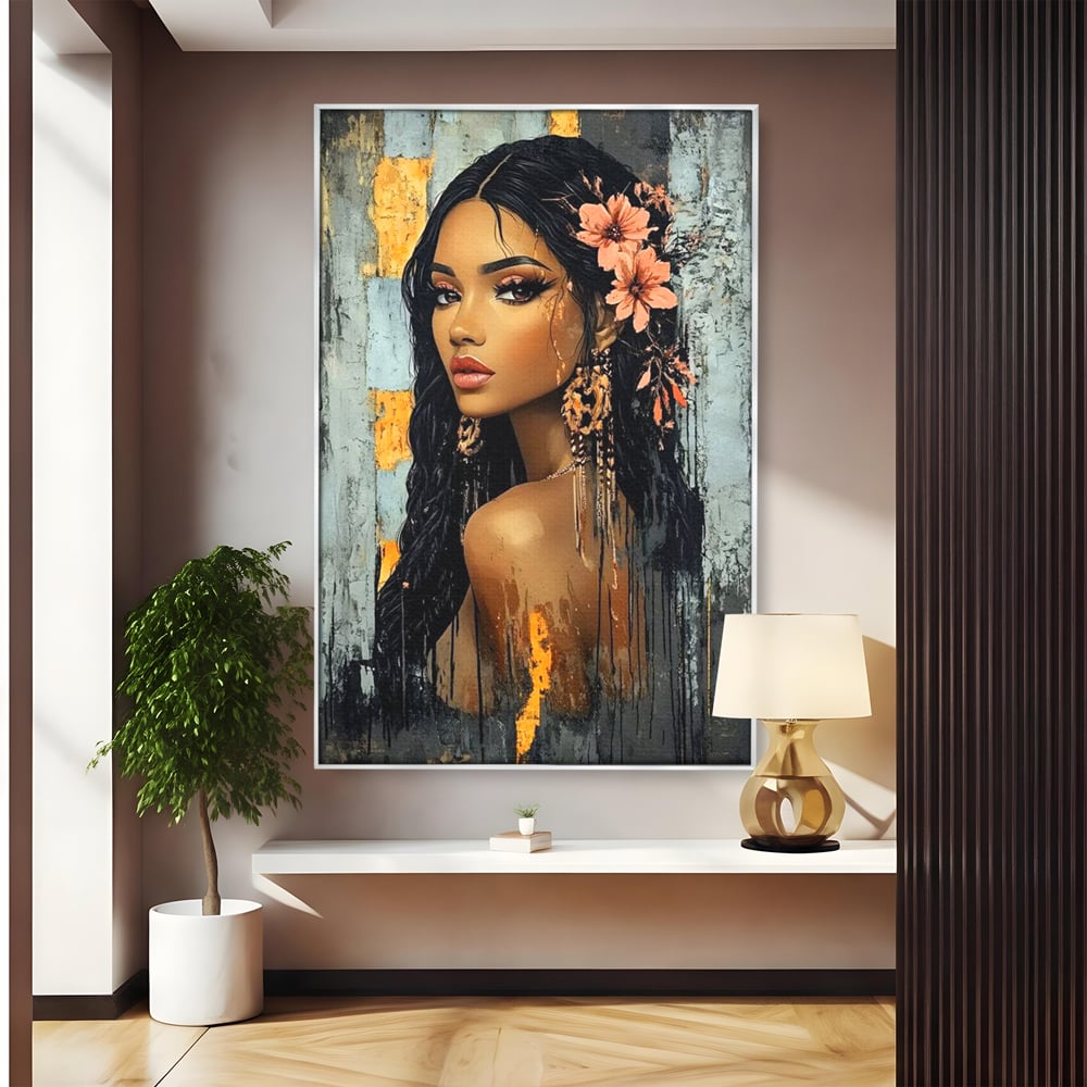 Tablou Canvas Premium, LuxCanva® G1176, Petale in Parul Noptii, Printesa, Amurg, Oriental, Privire, Rafinament, Texturat, Mister, Roz, Gri, Senzualitate, Umbra, Birou, Living, Dormitor