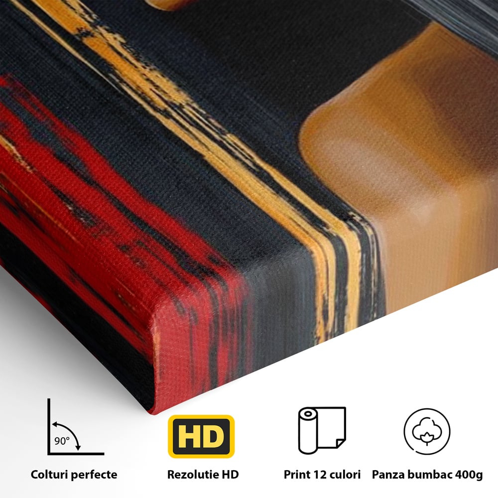 Leinwand Wandkunst Canvas Premium, LuxCanva® G1177, Stadt Spiegel, Seite, Urban, Rot, Schwarz, Gold, Mode, Podium, Podium, Dunkel, Weich, Penumbra, Glow, Tief, Büro, Wohnen, Schlafzimmer