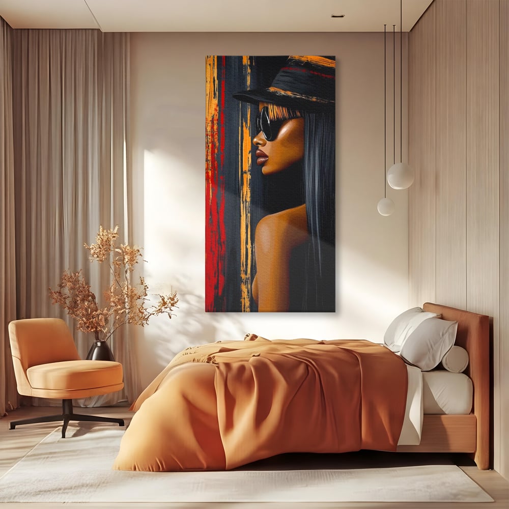 Leinwand Wandkunst Canvas Premium, LuxCanva® G1177, Stadt Spiegel, Seite, Urban, Rot, Schwarz, Gold, Mode, Podium, Podium, Dunkel, Weich, Penumbra, Glow, Tief, Büro, Wohnen, Schlafzimmer