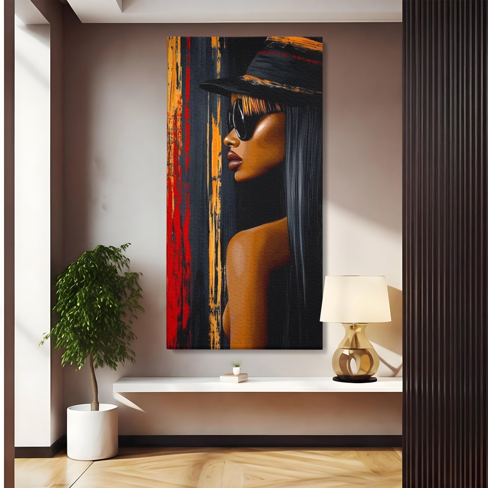 Leinwand Wandkunst Canvas Premium, LuxCanva® G1177, Stadt Spiegel, Seite, Urban, Rot, Schwarz, Gold, Mode, Podium, Podium, Dunkel, Weich, Penumbra, Glow, Tief, Büro, Wohnen, Schlafzimmer