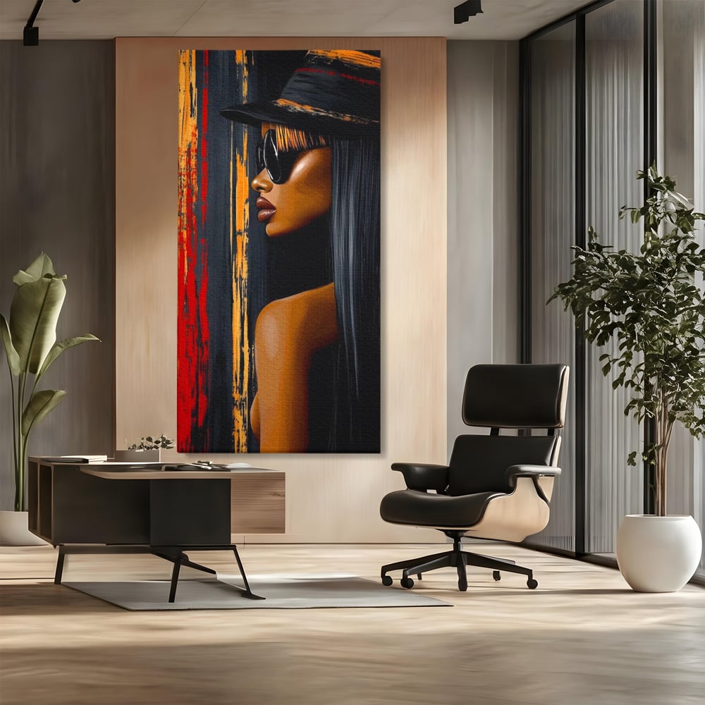 Leinwand Wandkunst Canvas Premium, LuxCanva® G1177, Stadt Spiegel, Seite, Urban, Rot, Schwarz, Gold, Mode, Podium, Podium, Dunkel, Weich, Penumbra, Glow, Tief, Büro, Wohnen, Schlafzimmer