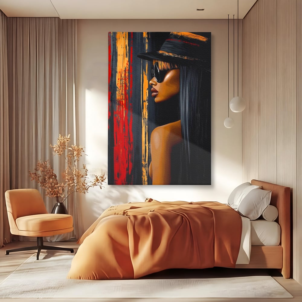 Leinwand Wandkunst Canvas Premium, LuxCanva® G1177, Stadt Spiegel, Seite, Urban, Rot, Schwarz, Gold, Mode, Podium, Podium, Dunkel, Weich, Penumbra, Glow, Tief, Büro, Wohnen, Schlafzimmer
