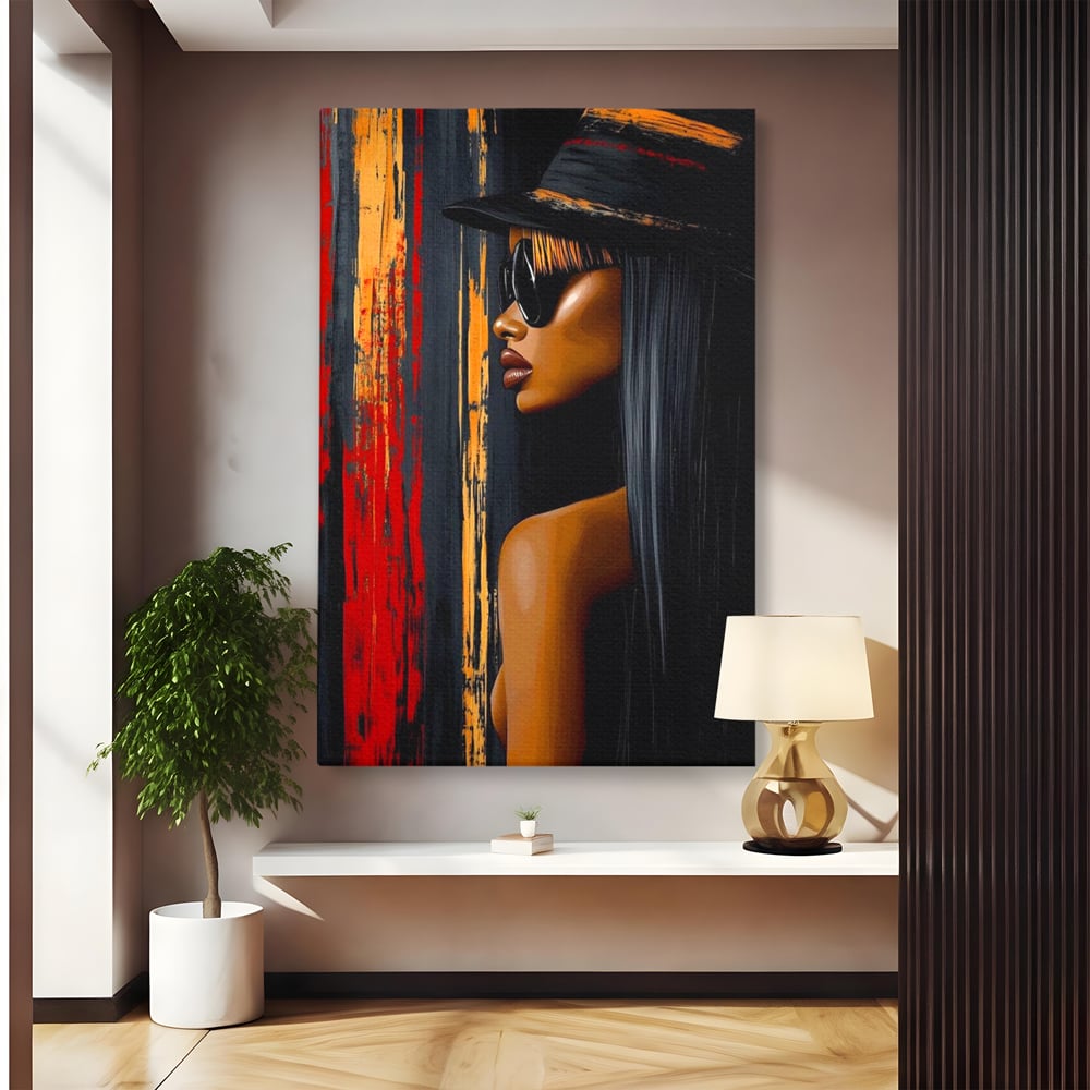 Leinwand Wandkunst Canvas Premium, LuxCanva® G1177, Stadt Spiegel, Seite, Urban, Rot, Schwarz, Gold, Mode, Podium, Podium, Dunkel, Weich, Penumbra, Glow, Tief, Büro, Wohnen, Schlafzimmer