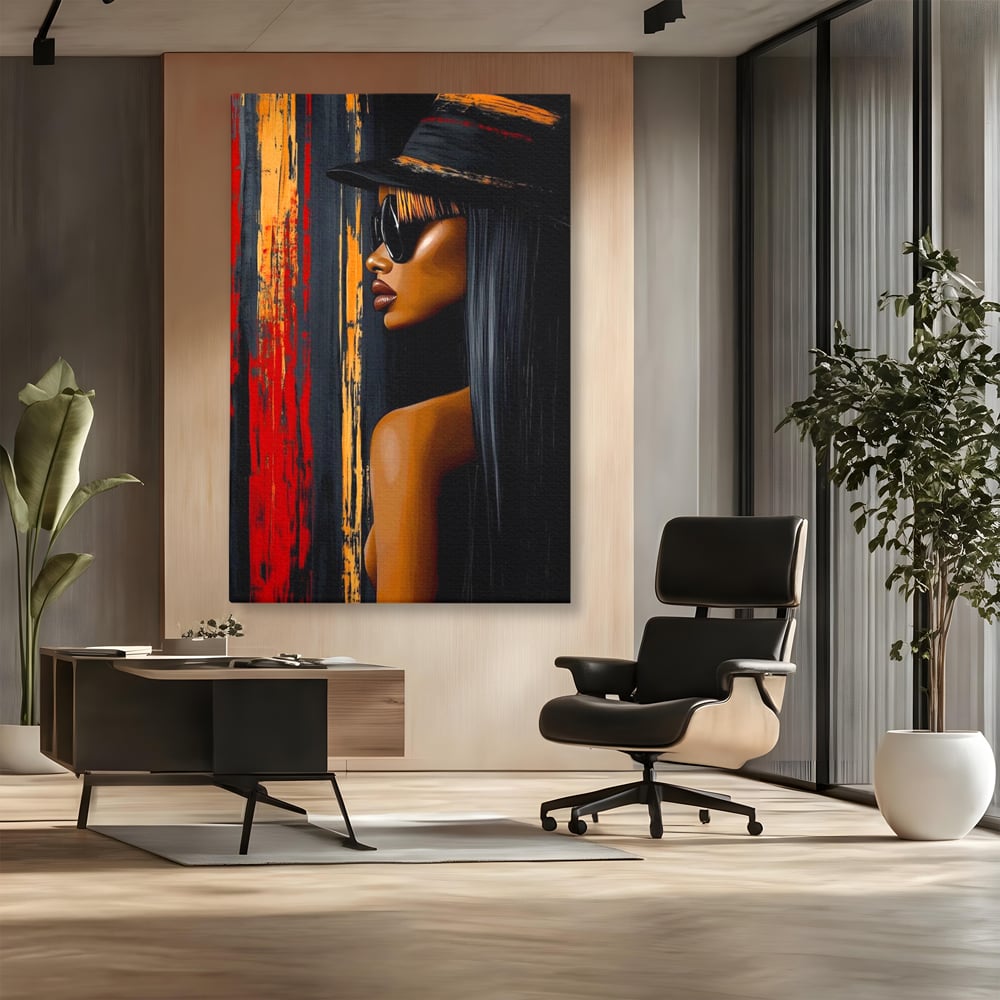 Leinwand Wandkunst Canvas Premium, LuxCanva® G1177, Stadt Spiegel, Seite, Urban, Rot, Schwarz, Gold, Mode, Podium, Podium, Dunkel, Weich, Penumbra, Glow, Tief, Büro, Wohnen, Schlafzimmer