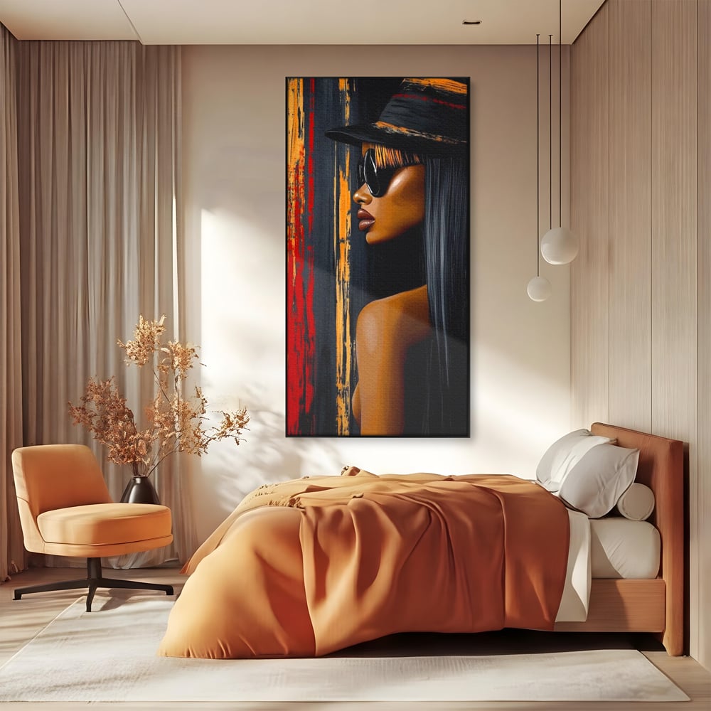 Leinwand Wandkunst Canvas Premium, LuxCanva® G1177, Stadt Spiegel, Seite, Urban, Rot, Schwarz, Gold, Mode, Podium, Podium, Dunkel, Weich, Penumbra, Glow, Tief, Büro, Wohnen, Schlafzimmer