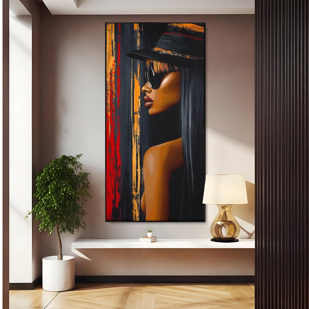 Leinwand Wandkunst Canvas Premium, LuxCanva® G1177, Stadt Spiegel, Seite, Urban, Rot, Schwarz, Gold, Mode, Podium, Podium, Dunkel, Weich, Penumbra, Glow, Tief, Büro, Wohnen, Schlafzimmer