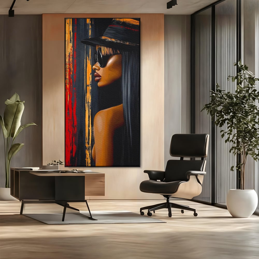 Leinwand Wandkunst Canvas Premium, LuxCanva® G1177, Stadt Spiegel, Seite, Urban, Rot, Schwarz, Gold, Mode, Podium, Podium, Dunkel, Weich, Penumbra, Glow, Tief, Büro, Wohnen, Schlafzimmer
