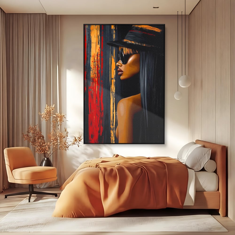 Leinwand Wandkunst Canvas Premium, LuxCanva® G1177, Stadt Spiegel, Seite, Urban, Rot, Schwarz, Gold, Mode, Podium, Podium, Dunkel, Weich, Penumbra, Glow, Tief, Büro, Wohnen, Schlafzimmer