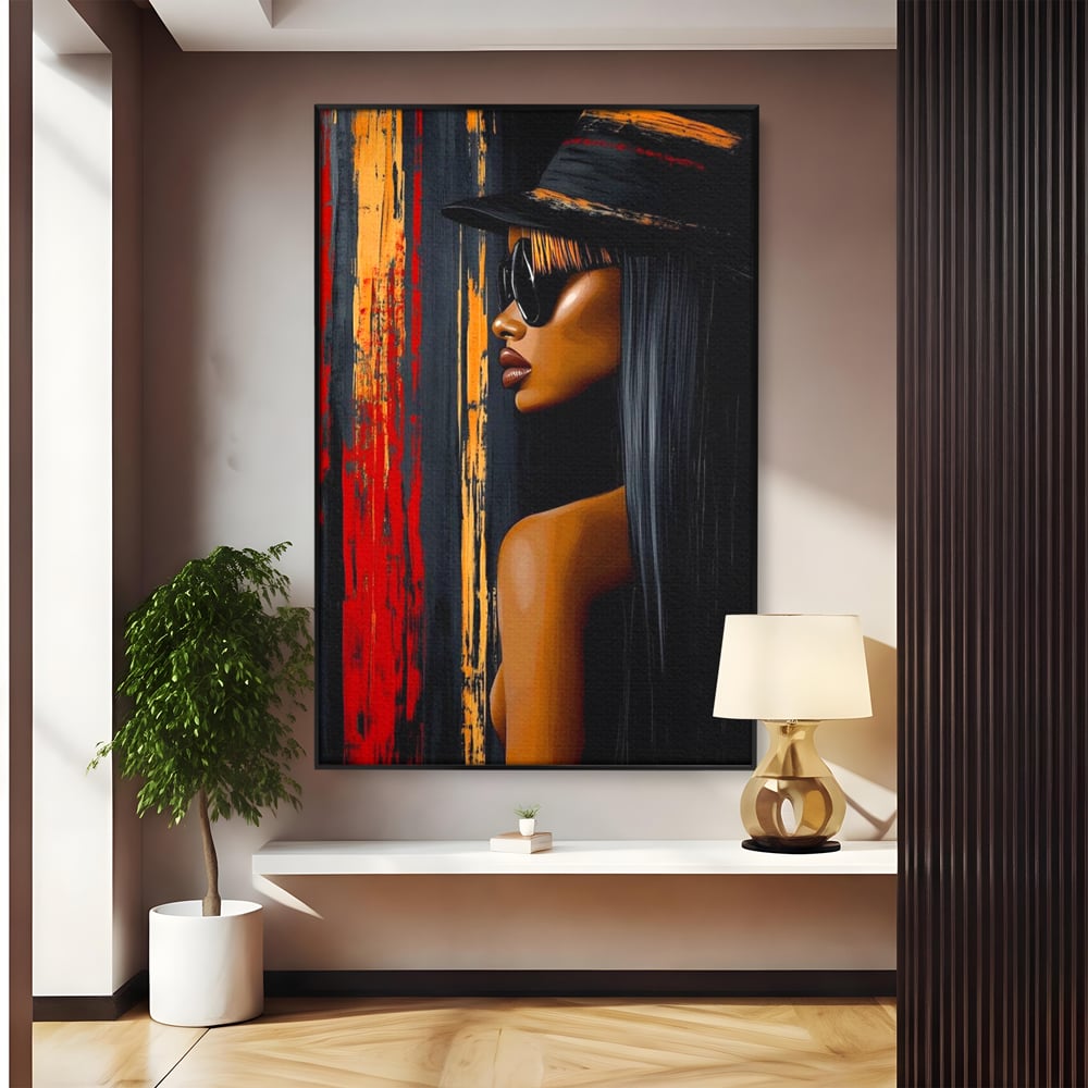 Leinwand Wandkunst Canvas Premium, LuxCanva® G1177, Stadt Spiegel, Seite, Urban, Rot, Schwarz, Gold, Mode, Podium, Podium, Dunkel, Weich, Penumbra, Glow, Tief, Büro, Wohnen, Schlafzimmer