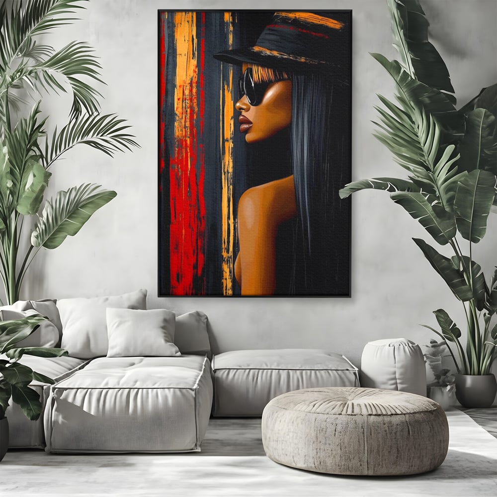 Leinwand Wandkunst Canvas Premium, LuxCanva® G1177, Stadt Spiegel, Seite, Urban, Rot, Schwarz, Gold, Mode, Podium, Podium, Dunkel, Weich, Penumbra, Glow, Tief, Büro, Wohnen, Schlafzimmer