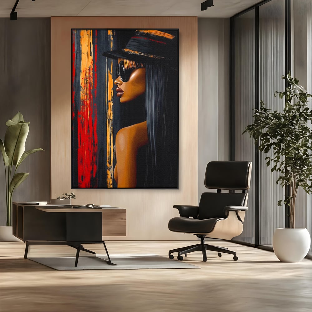 Leinwand Wandkunst Canvas Premium, LuxCanva® G1177, Stadt Spiegel, Seite, Urban, Rot, Schwarz, Gold, Mode, Podium, Podium, Dunkel, Weich, Penumbra, Glow, Tief, Büro, Wohnen, Schlafzimmer