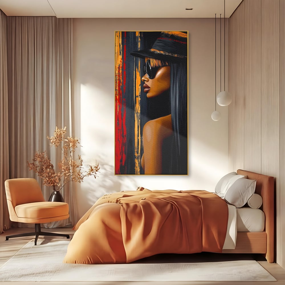 Leinwand Wandkunst Canvas Premium, LuxCanva® G1177, Stadt Spiegel, Seite, Urban, Rot, Schwarz, Gold, Mode, Podium, Podium, Dunkel, Weich, Penumbra, Glow, Tief, Büro, Wohnen, Schlafzimmer