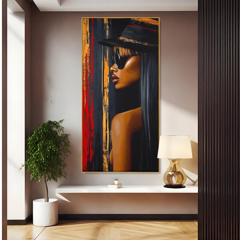 Leinwand Wandkunst Canvas Premium, LuxCanva® G1177, Stadt Spiegel, Seite, Urban, Rot, Schwarz, Gold, Mode, Podium, Podium, Dunkel, Weich, Penumbra, Glow, Tief, Büro, Wohnen, Schlafzimmer