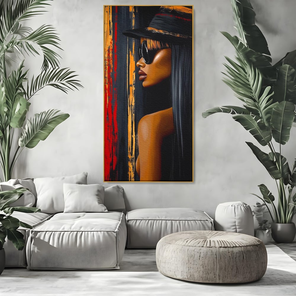 Leinwand Wandkunst Canvas Premium, LuxCanva® G1177, Stadt Spiegel, Seite, Urban, Rot, Schwarz, Gold, Mode, Podium, Podium, Dunkel, Weich, Penumbra, Glow, Tief, Büro, Wohnen, Schlafzimmer