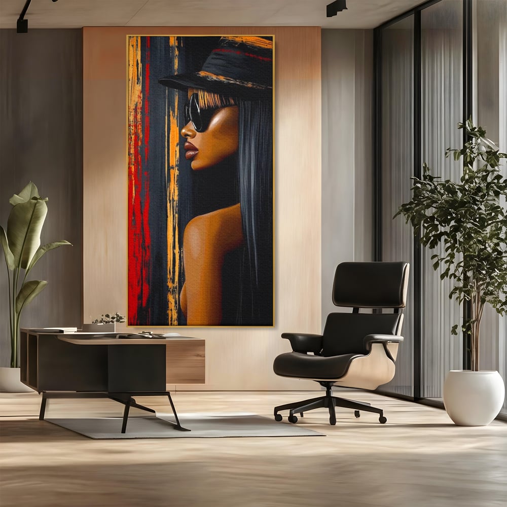 Leinwand Wandkunst Canvas Premium, LuxCanva® G1177, Stadt Spiegel, Seite, Urban, Rot, Schwarz, Gold, Mode, Podium, Podium, Dunkel, Weich, Penumbra, Glow, Tief, Büro, Wohnen, Schlafzimmer