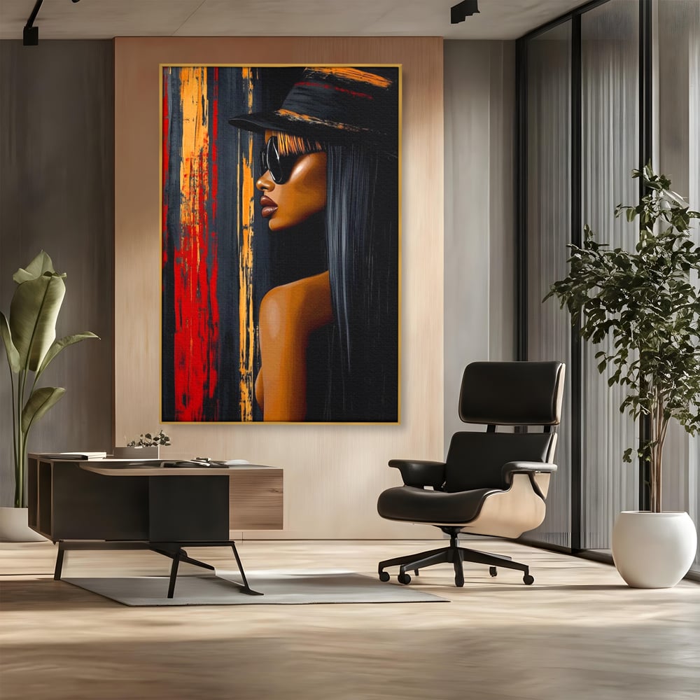 Leinwand Wandkunst Canvas Premium, LuxCanva® G1177, Stadt Spiegel, Seite, Urban, Rot, Schwarz, Gold, Mode, Podium, Podium, Dunkel, Weich, Penumbra, Glow, Tief, Büro, Wohnen, Schlafzimmer