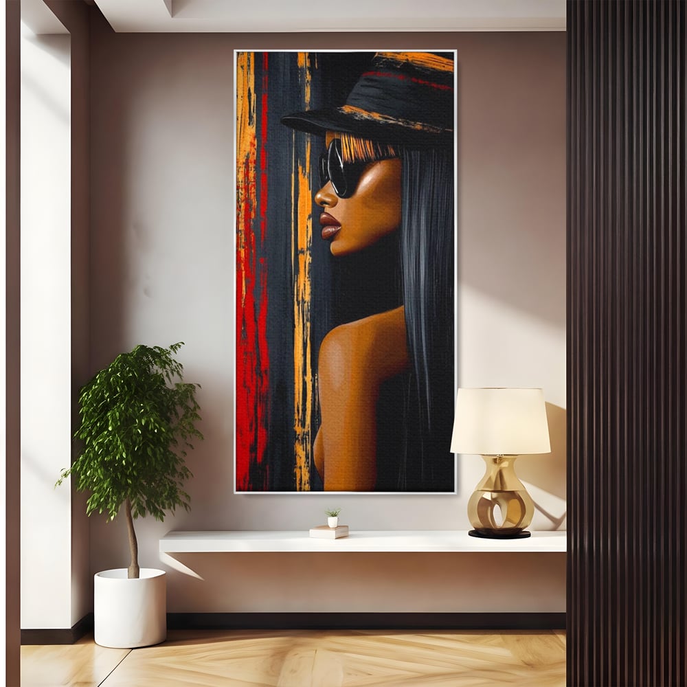 Leinwand Wandkunst Canvas Premium, LuxCanva® G1177, Stadt Spiegel, Seite, Urban, Rot, Schwarz, Gold, Mode, Podium, Podium, Dunkel, Weich, Penumbra, Glow, Tief, Büro, Wohnen, Schlafzimmer