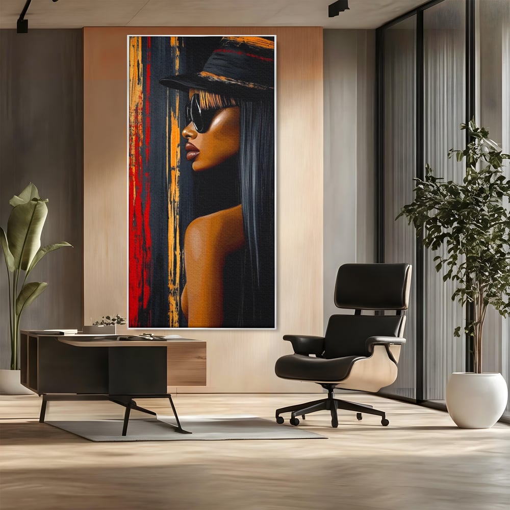 Leinwand Wandkunst Canvas Premium, LuxCanva® G1177, Stadt Spiegel, Seite, Urban, Rot, Schwarz, Gold, Mode, Podium, Podium, Dunkel, Weich, Penumbra, Glow, Tief, Büro, Wohnen, Schlafzimmer