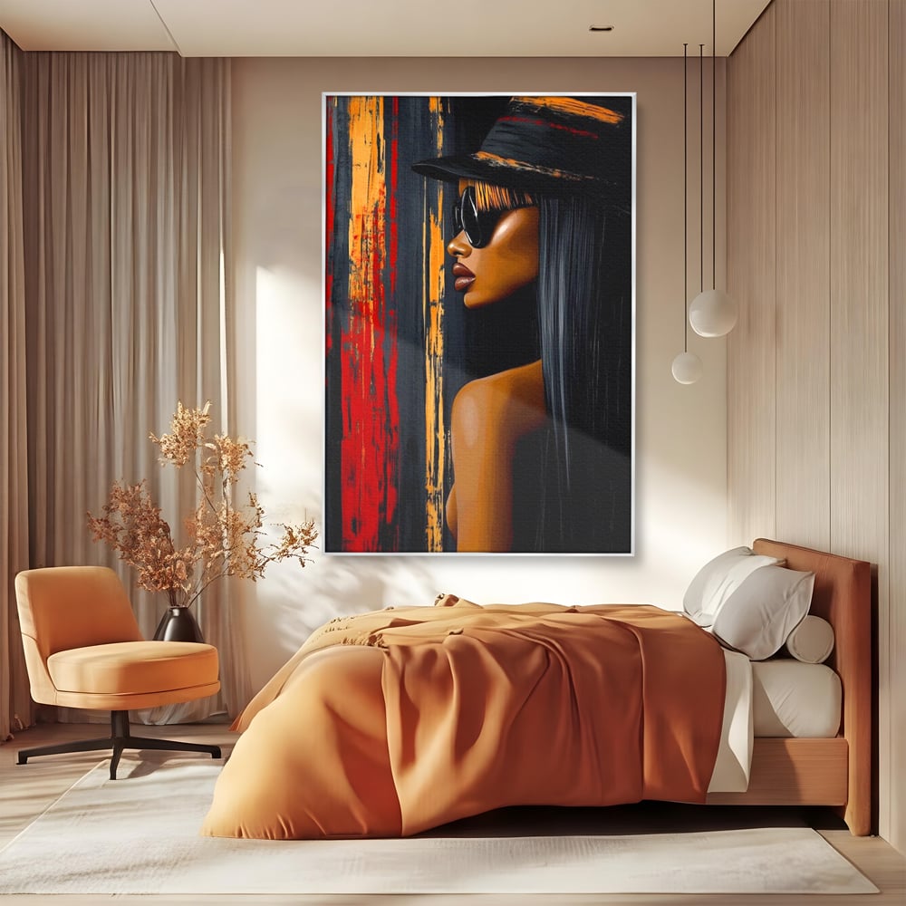Leinwand Wandkunst Canvas Premium, LuxCanva® G1177, Stadt Spiegel, Seite, Urban, Rot, Schwarz, Gold, Mode, Podium, Podium, Dunkel, Weich, Penumbra, Glow, Tief, Büro, Wohnen, Schlafzimmer
