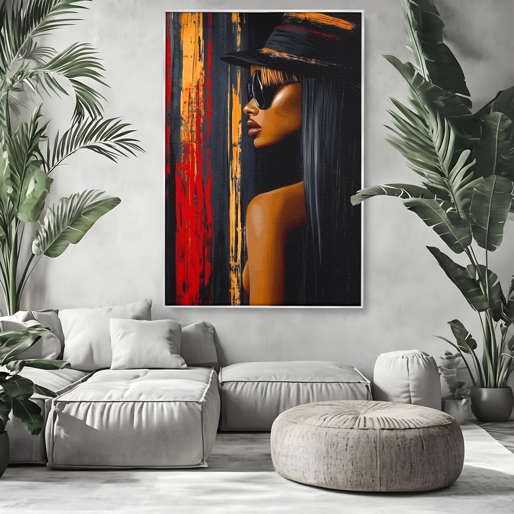 Leinwand Wandkunst Canvas Premium, LuxCanva® G1177, Stadt Spiegel, Seite, Urban, Rot, Schwarz, Gold, Mode, Podium, Podium, Dunkel, Weich, Penumbra, Glow, Tief, Büro, Wohnen, Schlafzimmer
