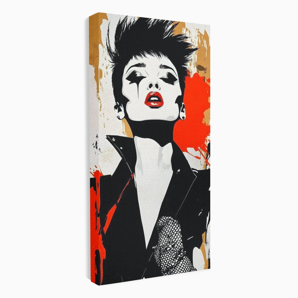 Leinwand Premium Canvas Wall Art, LuxCanva® G1178, Punk Eleganz, Lippenstift, Revolte, Chaos, Frau, Rebell, Glam, Anarchie, Pop Art, Retro, Freiheit, Nonkonformismus, Krieg, Büro, Wohnen, Schlafzimmer