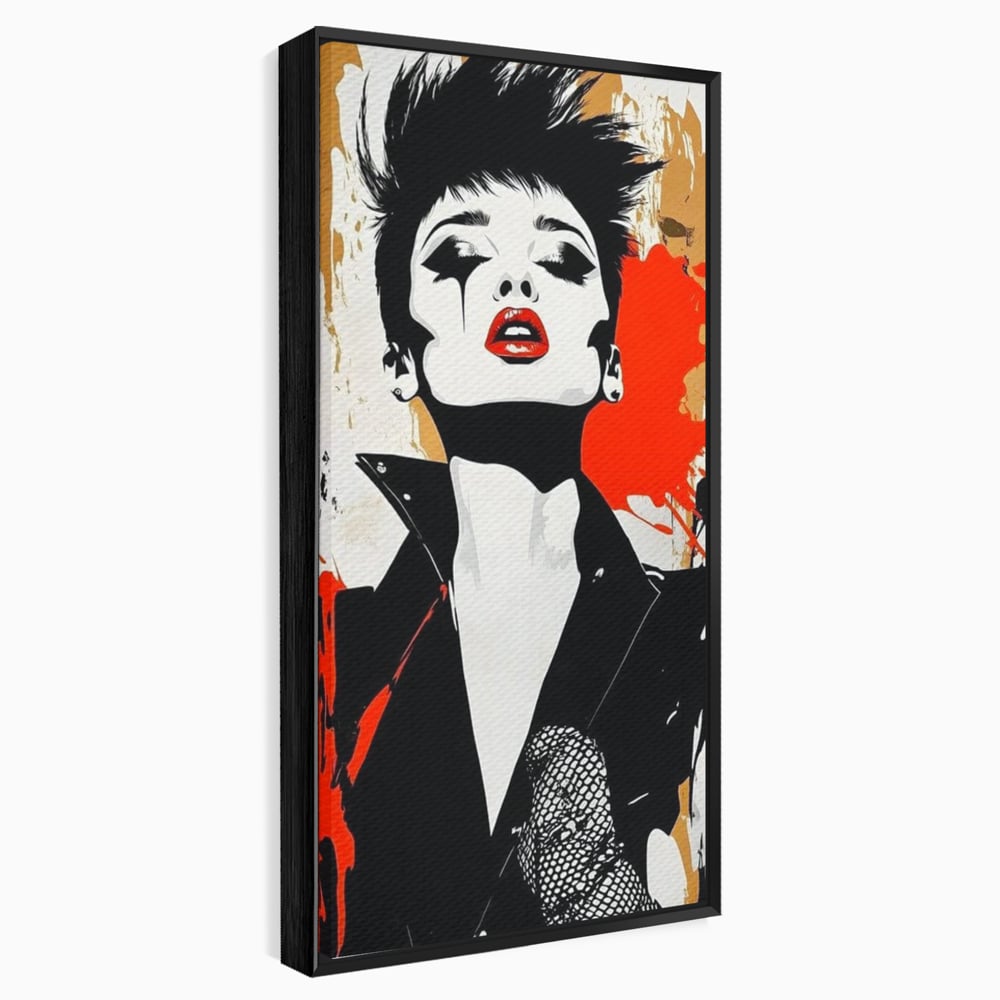 Leinwand Premium Canvas Wall Art, LuxCanva® G1178, Punk Eleganz, Lippenstift, Revolte, Chaos, Frau, Rebell, Glam, Anarchie, Pop Art, Retro, Freiheit, Nonkonformismus, Krieg, Büro, Wohnen, Schlafzimmer
