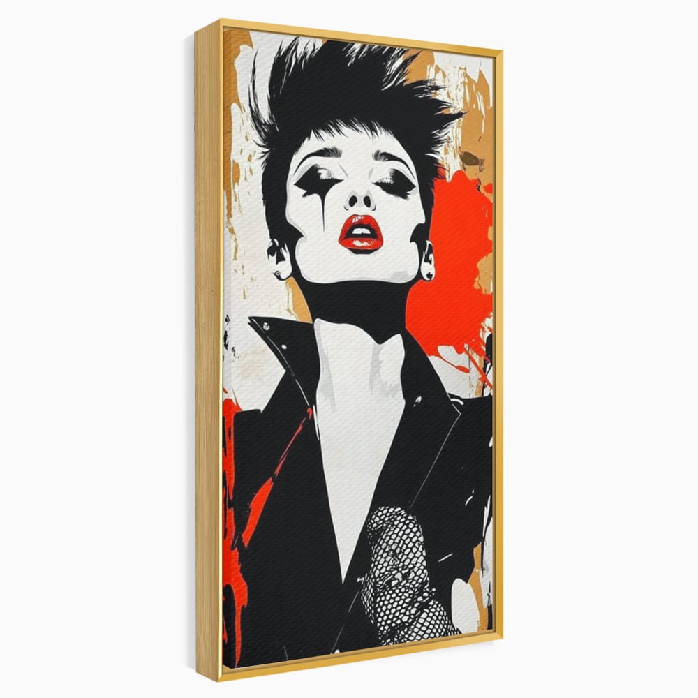 Leinwand Premium Canvas Wall Art, LuxCanva® G1178, Punk Eleganz, Lippenstift, Revolte, Chaos, Frau, Rebell, Glam, Anarchie, Pop Art, Retro, Freiheit, Nonkonformismus, Krieg, Büro, Wohnen, Schlafzimmer