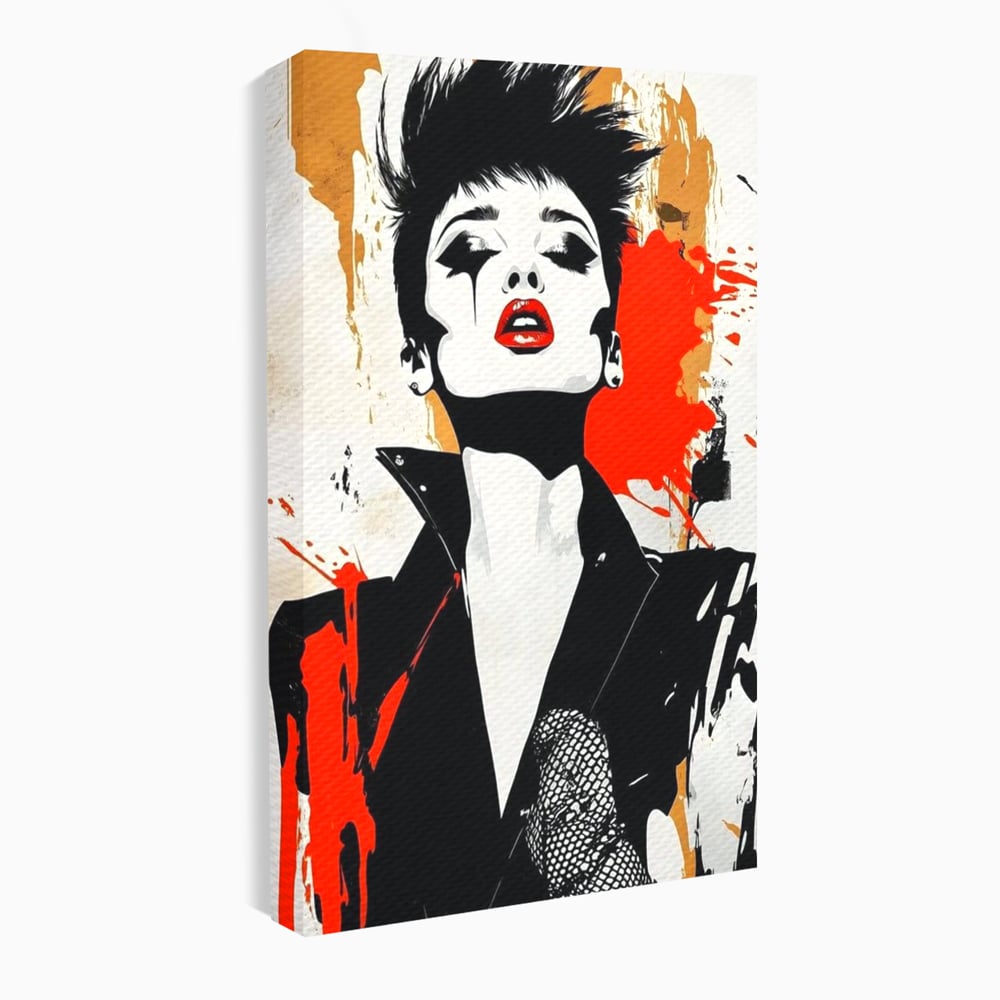 Leinwand Premium Canvas Wall Art, LuxCanva® G1178, Punk Eleganz, Lippenstift, Revolte, Chaos, Frau, Rebell, Glam, Anarchie, Pop Art, Retro, Freiheit, Nonkonformismus, Krieg, Büro, Wohnen, Schlafzimmer